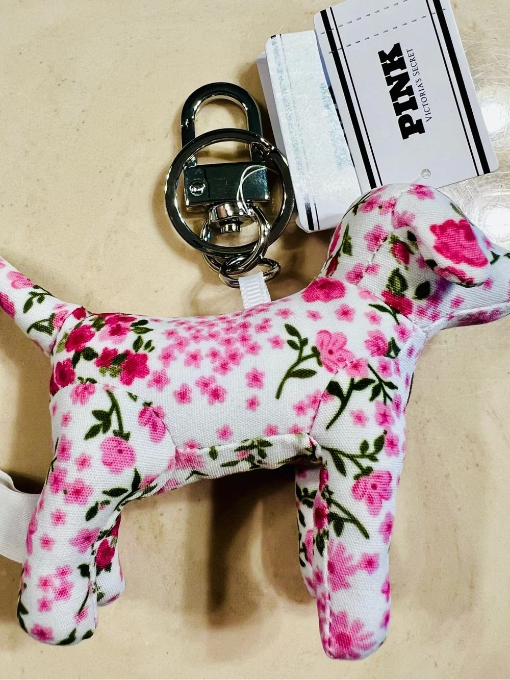 🐕🌸VICTORIA’S SECRET PINK Micro Dog Keychain Charm Pink Floral Coquette